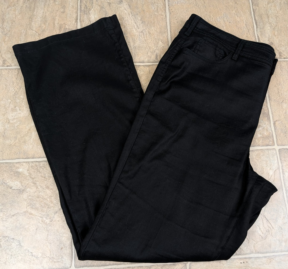 NYDJ sz 16 Linen Blend Trouser Pants black stretchy high rise pockets 4324